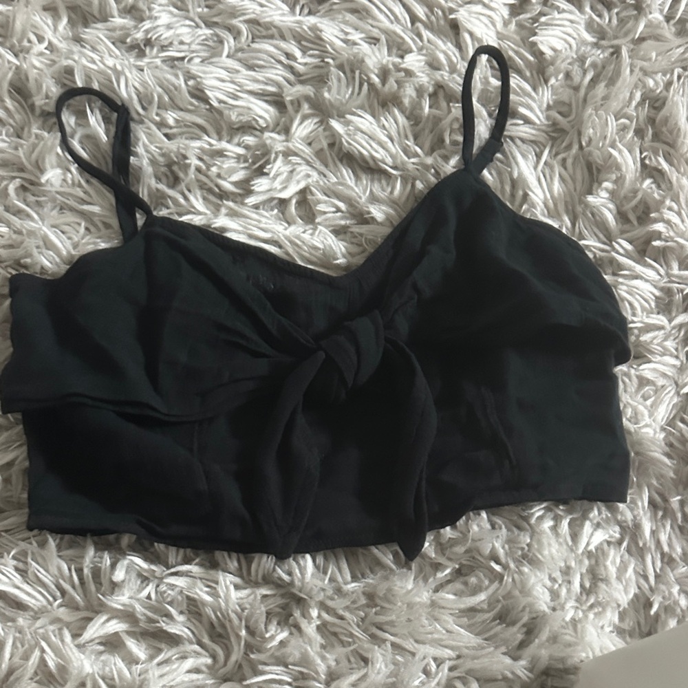 Aerie Black Tie-Front Crop Top